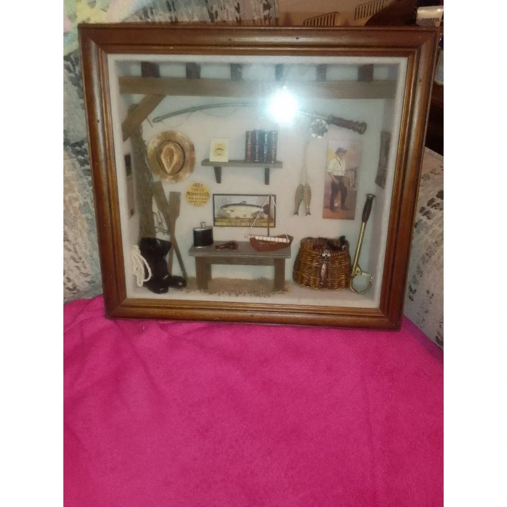 Minnesota Trout Fishing Shawdow Box Wood Framed Cabinet Demensions Are 15